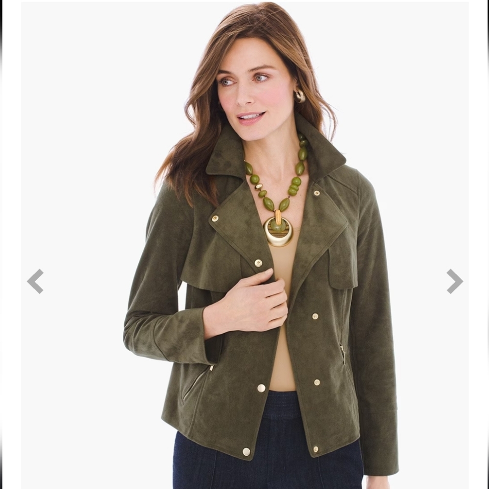 CHICOS FAUX SUEDE SIZE M OLIVE JACKET OR TOP